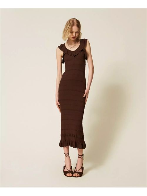 Abito longuette a costine con volant